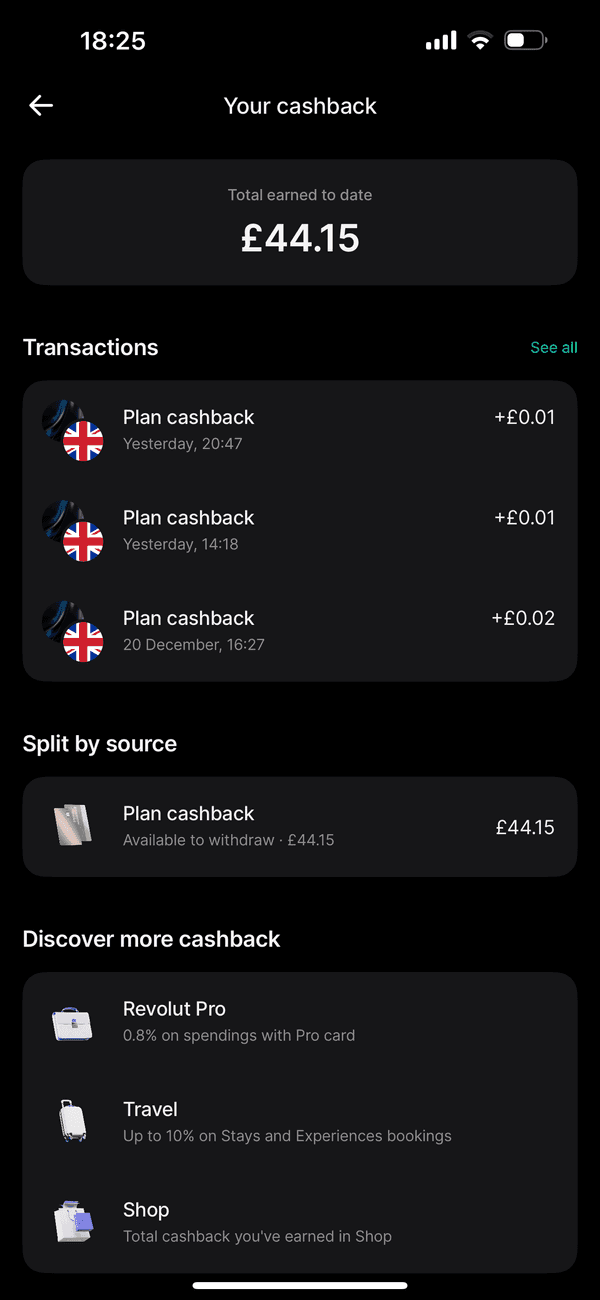 Revolut Mobile App Cashback Screenshot