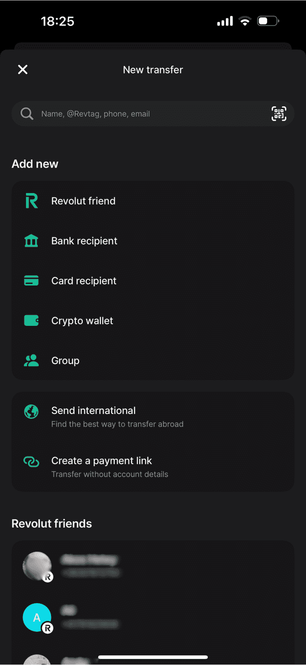 Revolut Mobile App New Transfer Screenshot
