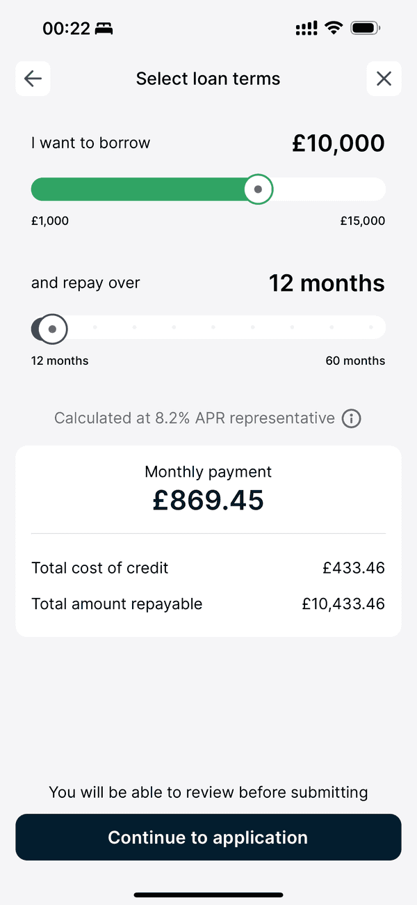 Kroo App £10000 Loan Calculator Screenshot