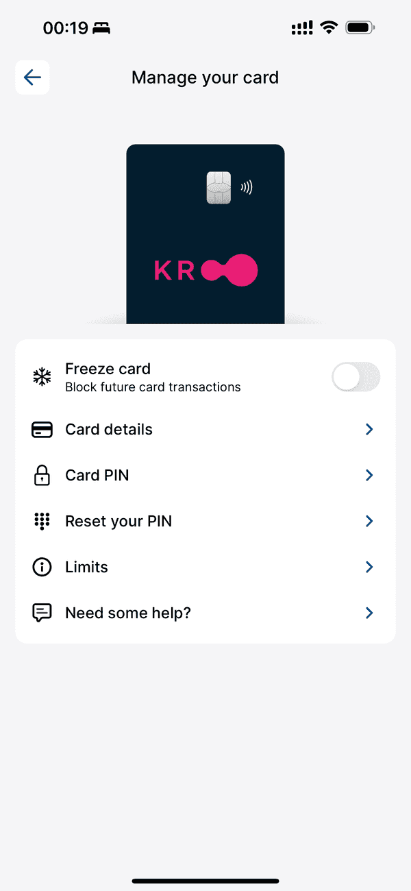 Kroo App Manage Card Screenshot